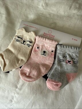 Bundles Baby Place 3-Pack Baby Animal Socks - Cream, Pink, Gray